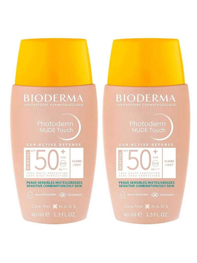 Bioderma photoderm nude touch kit com 2 unidades – protetor solar com cor fps50+ - claro 40ml