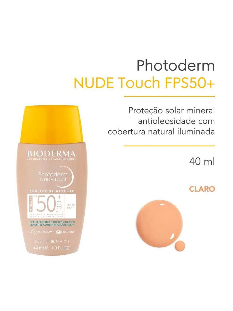 Bioderma photoderm nude touch kit com 2 unidades – protetor solar com cor fps50+ - claro 40ml