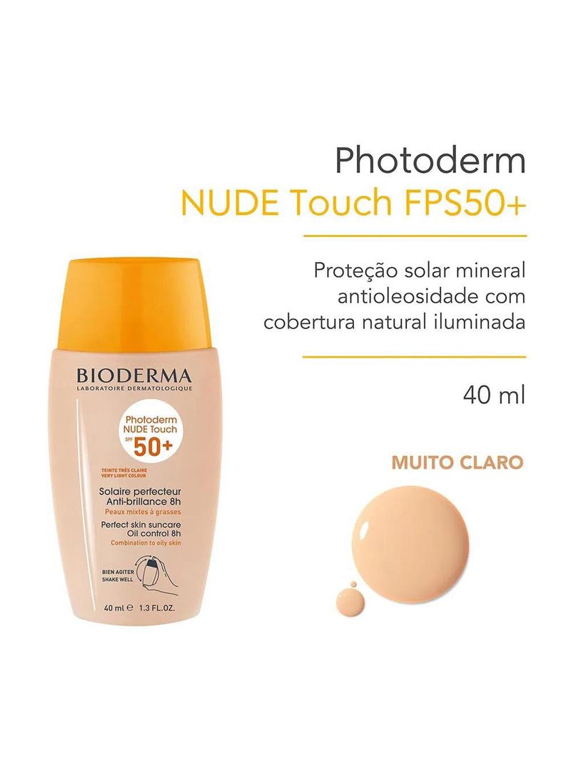 Bioderma photoderm nude touch kit com 2 unidades – protetor solar com cor fps50+ - muito claro 40ml