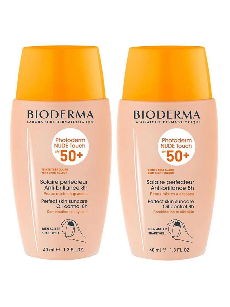 Bioderma photoderm nude touch kit com 2 unidades – protetor solar com cor fps50+ - muito claro 40ml
