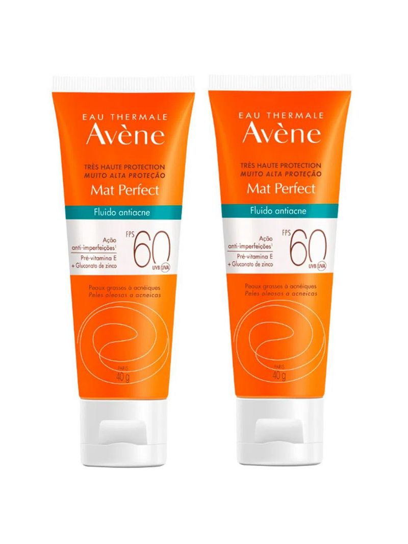 Avène mat perfect fluido kit com 2 unidades – protetor solar antiacne fps60 – 40g