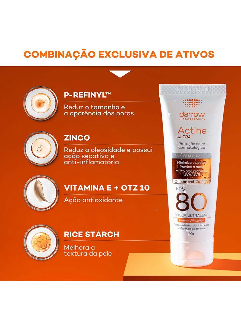 Protetor solar com cor darrow actine solar fps 80