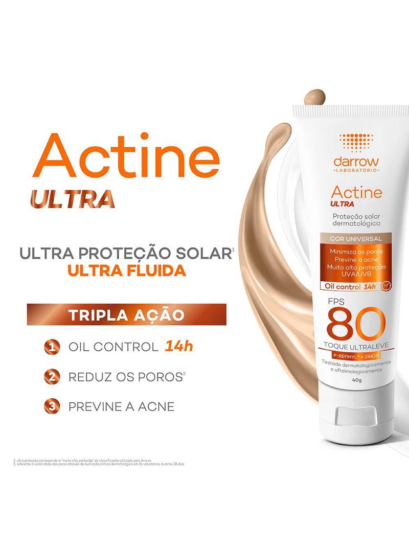 Protetor solar com cor darrow actine solar fps 80