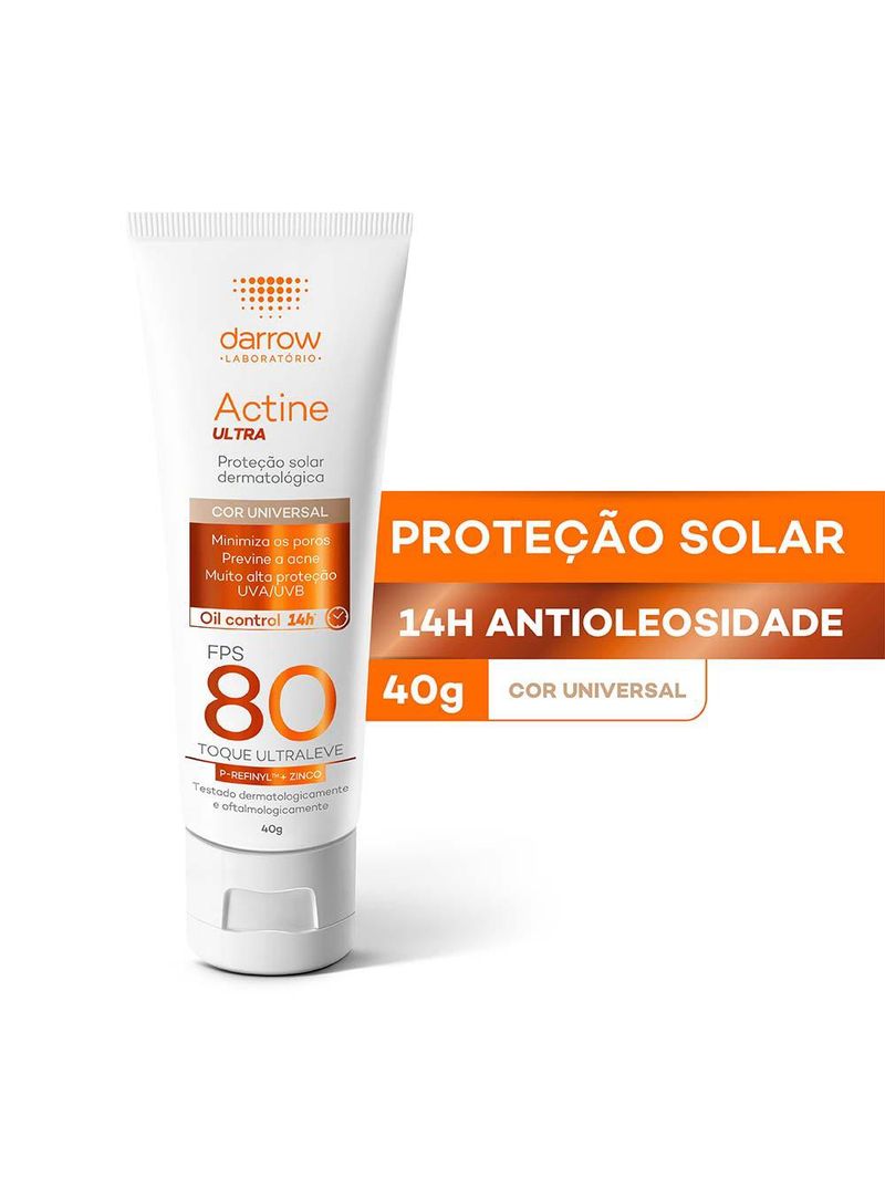 Protetor solar com cor darrow actine solar fps 80