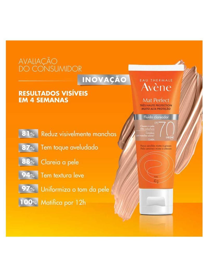 Protetor solar clareador avène mat perfect fps 70 – 40g