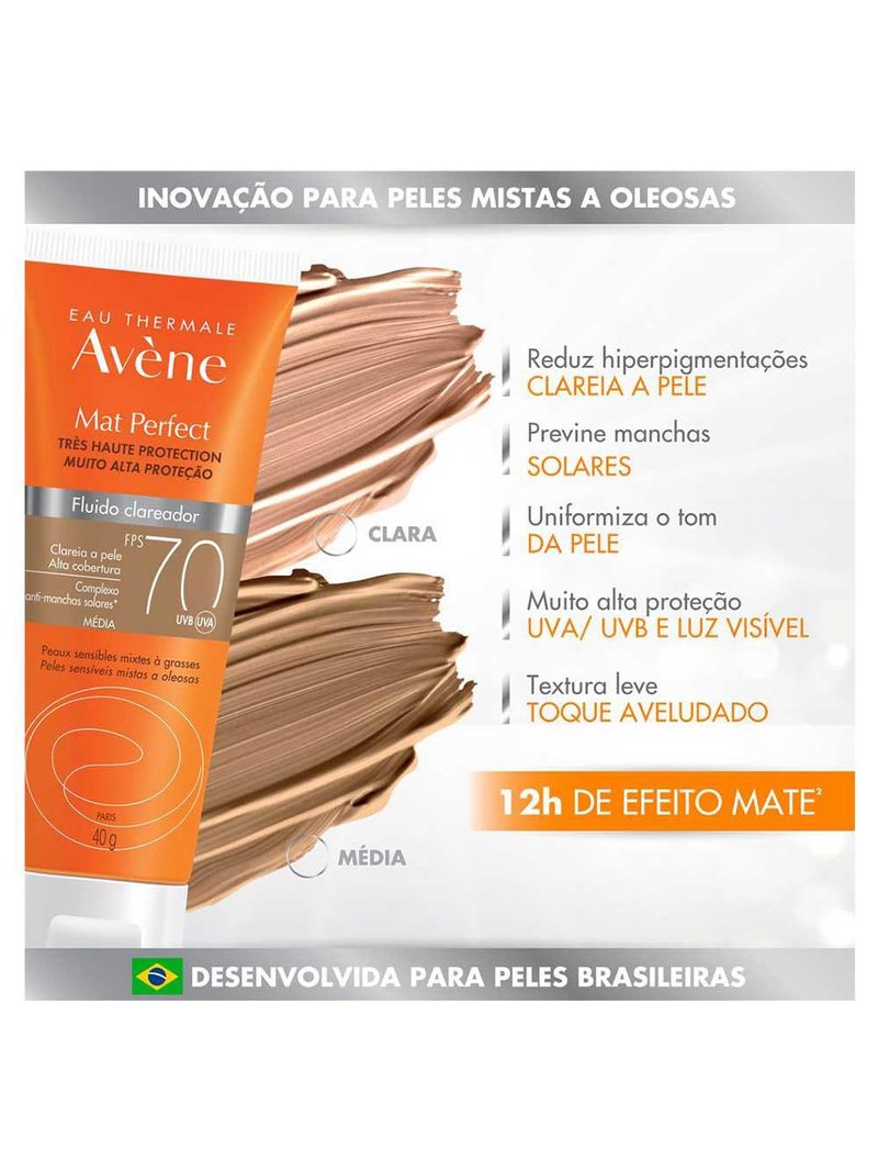 Protetor solar clareador avène mat perfect fps 70 – 40g