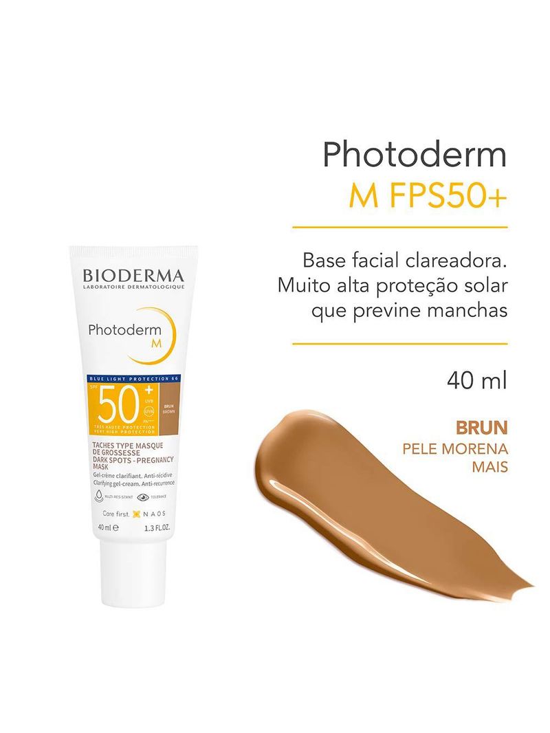 Protetor solar com cor + ação clareadora bioderma photoderm m fps 50+