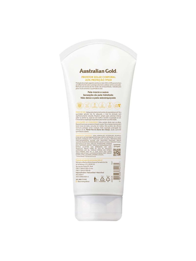 Protetor solar australian gold gel creme fps30