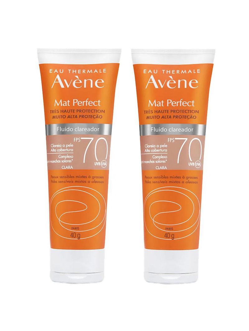 Avène mat perfect kit com 2 unidades – protetor solar clareador com cor fps70 – claro 40g