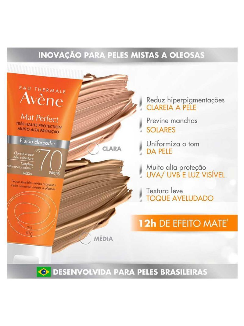 Avène mat perfect kit com 2 unidades – protetor solar clareador com cor fps70 – claro 40g
