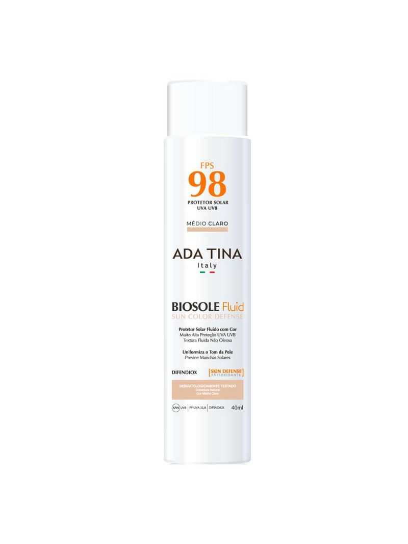 Protetor solar ada tina biosole fluid sun color defense fps 98