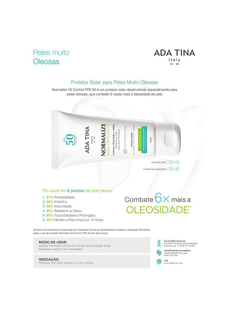 Protetor solar ada tina - normalize solar oil control fps 50