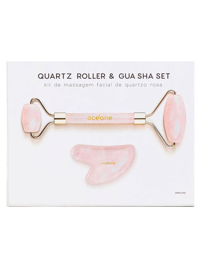 Océane quartz roller & gua sha set kit – 1 rolo massageador + 1 pedra esculpida