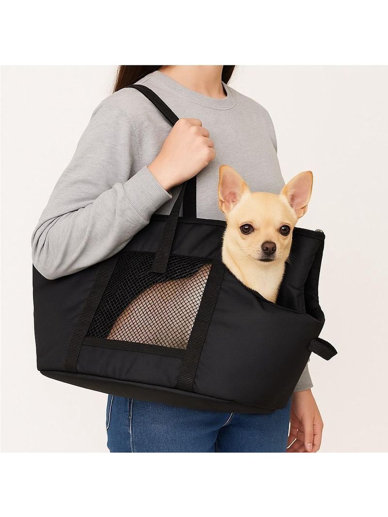 Bolsa Mochila Pet Cachorro Preta Gato Dobravel Viagem Passeio Carro Sacola Alca Ombro
