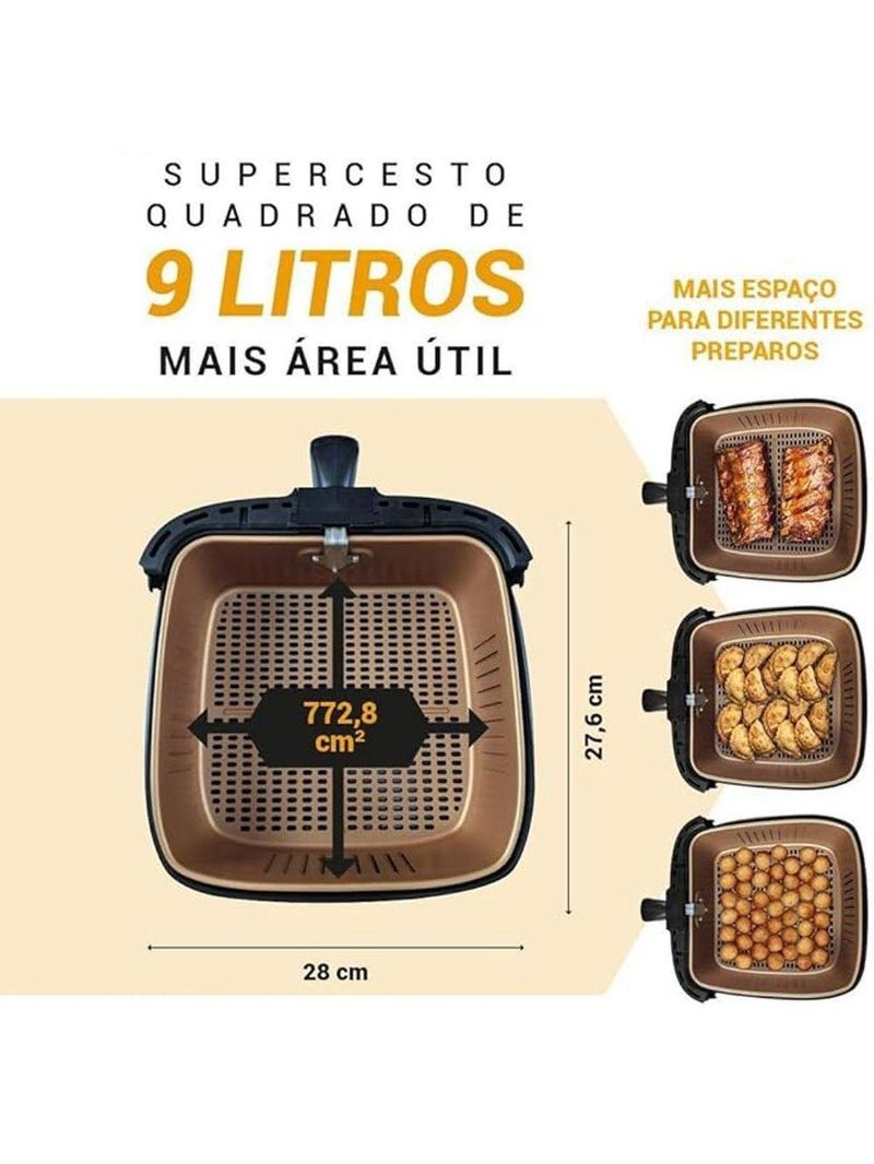 Air Fryer Philco Cesto Quadrado Gold 9L 2000W PAF90B 110V
