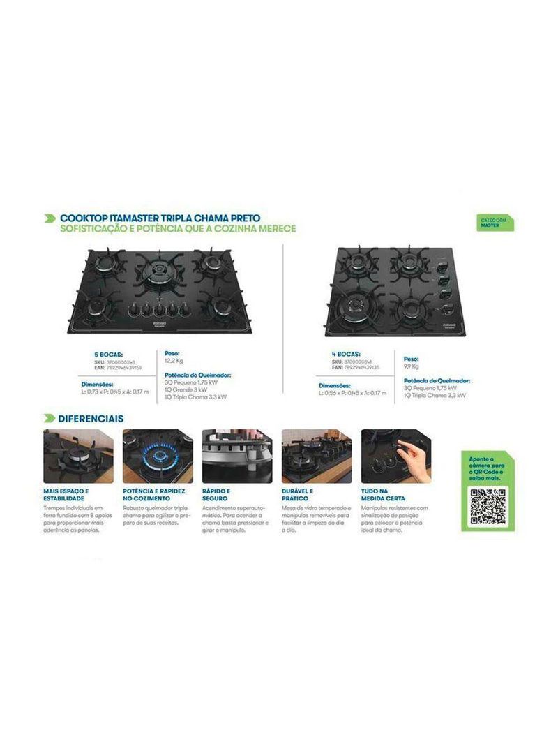 Cooktop Itamaster 4 Bocas Preto Bivolt
