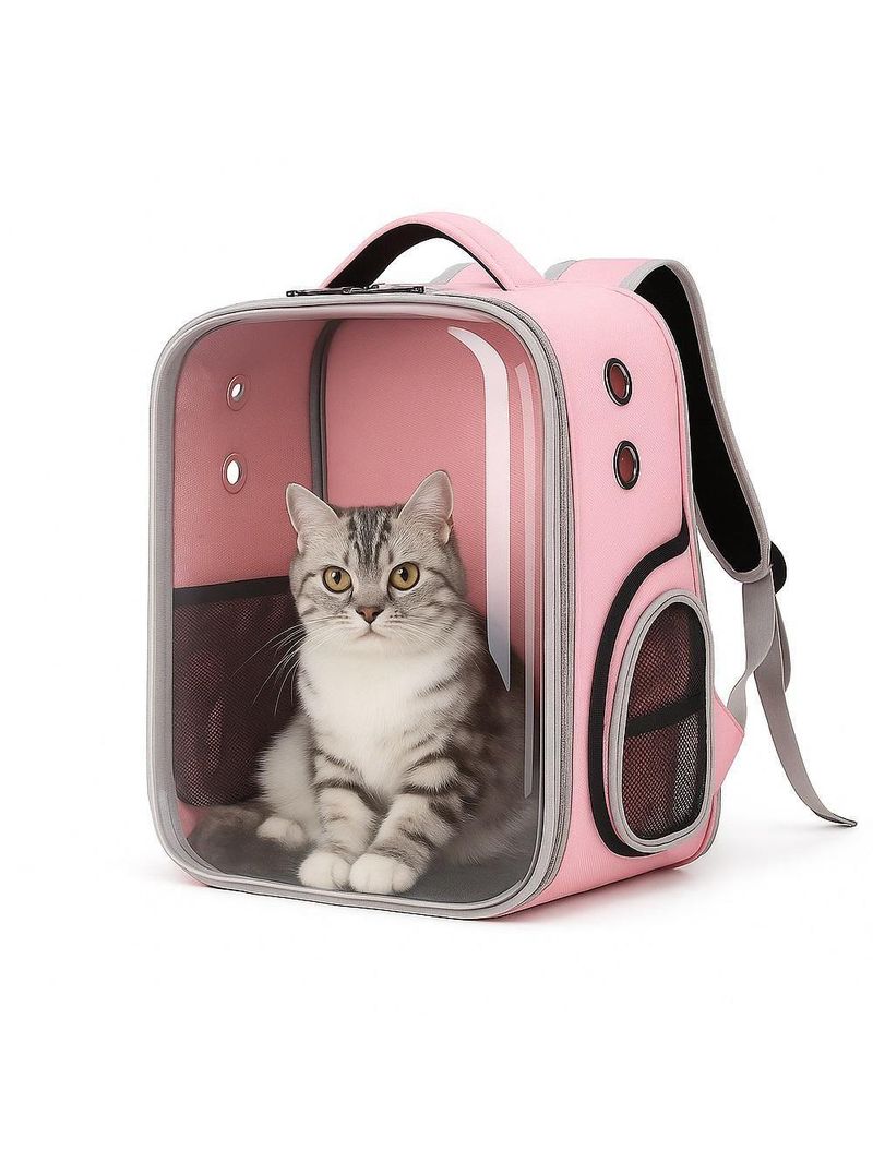 Bolsa Mochila Visor Transparente Pet Estilo Astronauta Cao Gato Viagem Ventilada Portatil Rosa