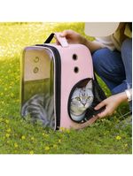 Bolsa Mochila Visor Transparente Pet Estilo Astronauta Cao Gato Viagem Ventilada Portatil Rosa