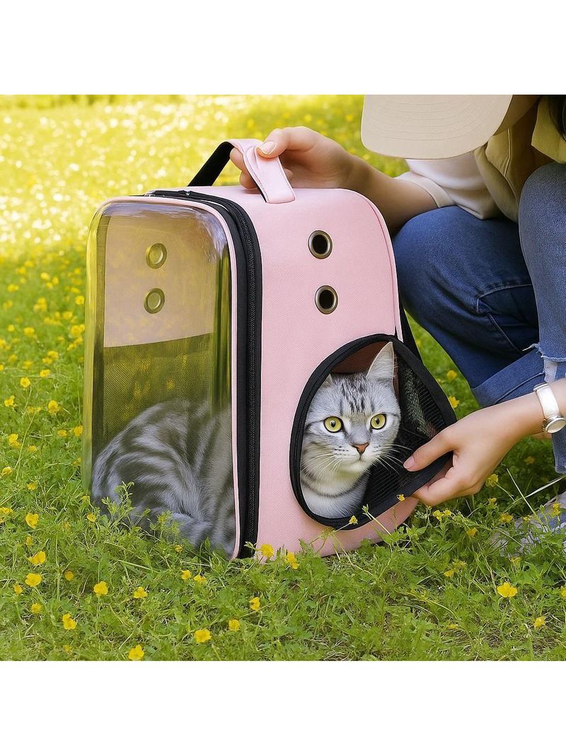 Bolsa Mochila Visor Transparente Pet Estilo Astronauta Cao Gato Viagem Ventilada Portatil Rosa