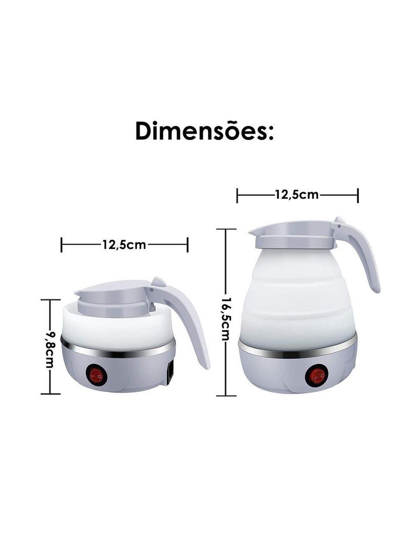 Chaleira Eletrica Dobravel Jarra Bule Silicone 600W 110V 600ml Portatil Branco