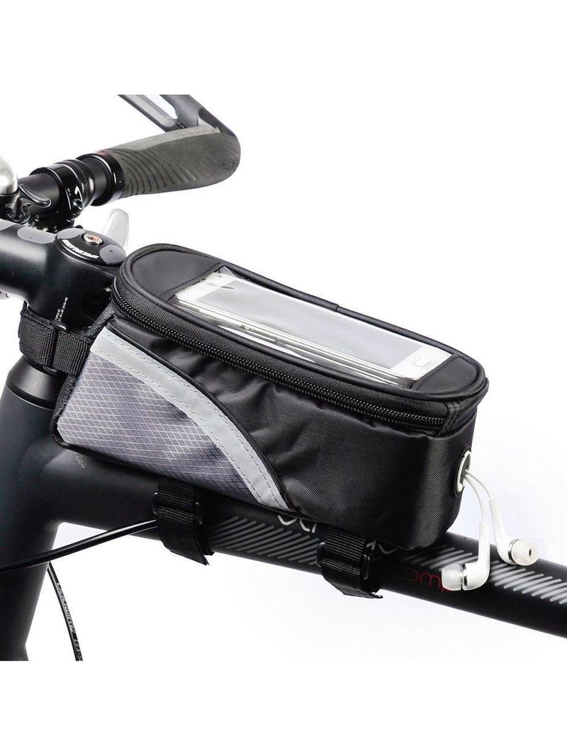 Bolsa Case Porta Celular Suporte De Guidao Tela Touch Compacto Com Ziper Saida De Fone De Ouvido Ciclistas Cinza