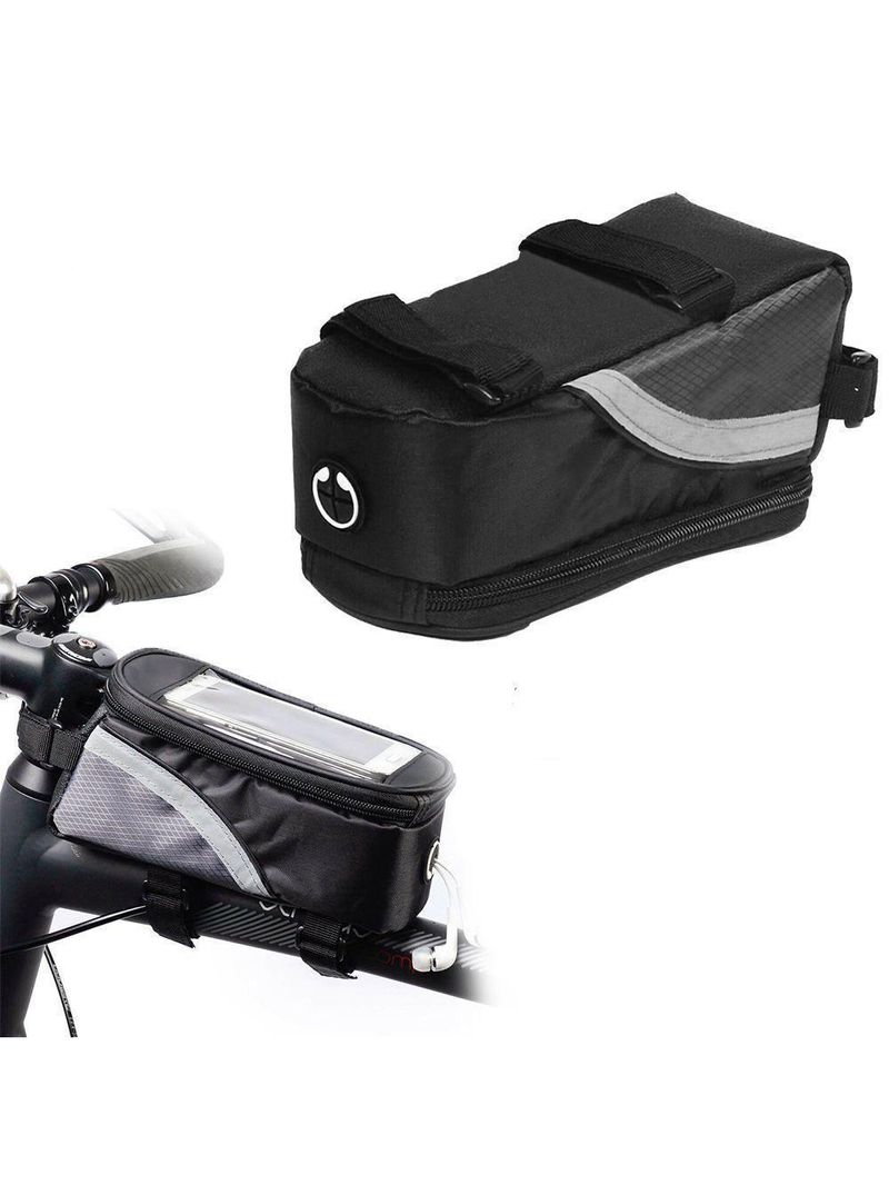 Bolsa Case Porta Celular Suporte De Guidao Tela Touch Compacto Com Ziper Saida De Fone De Ouvido Ciclistas Cinza