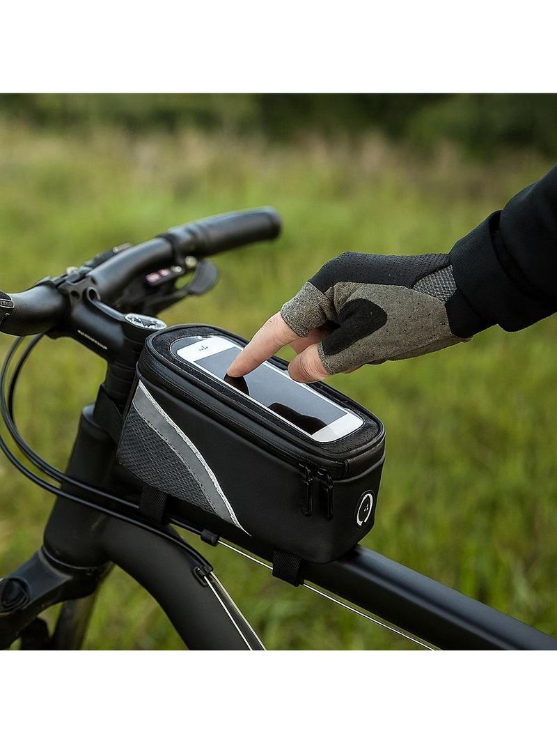 Bolsa Case Porta Celular Suporte De Guidao Tela Touch Compacto Com Ziper Saida De Fone De Ouvido Ciclistas Cinza