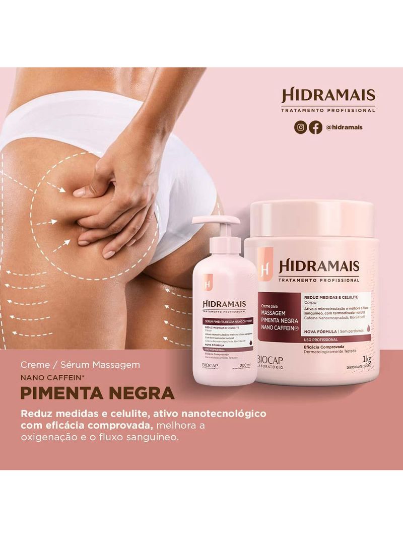 Creme para massagem hidramais pimenta negra caffein