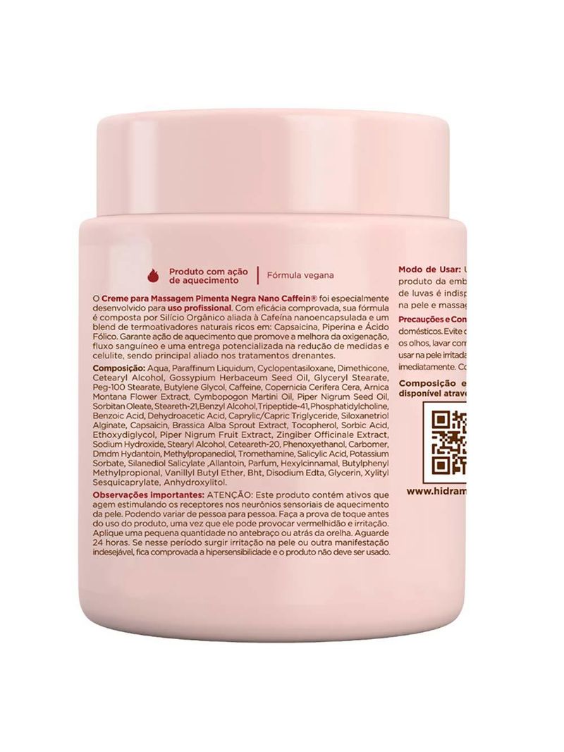 Creme para massagem hidramais pimenta negra caffein