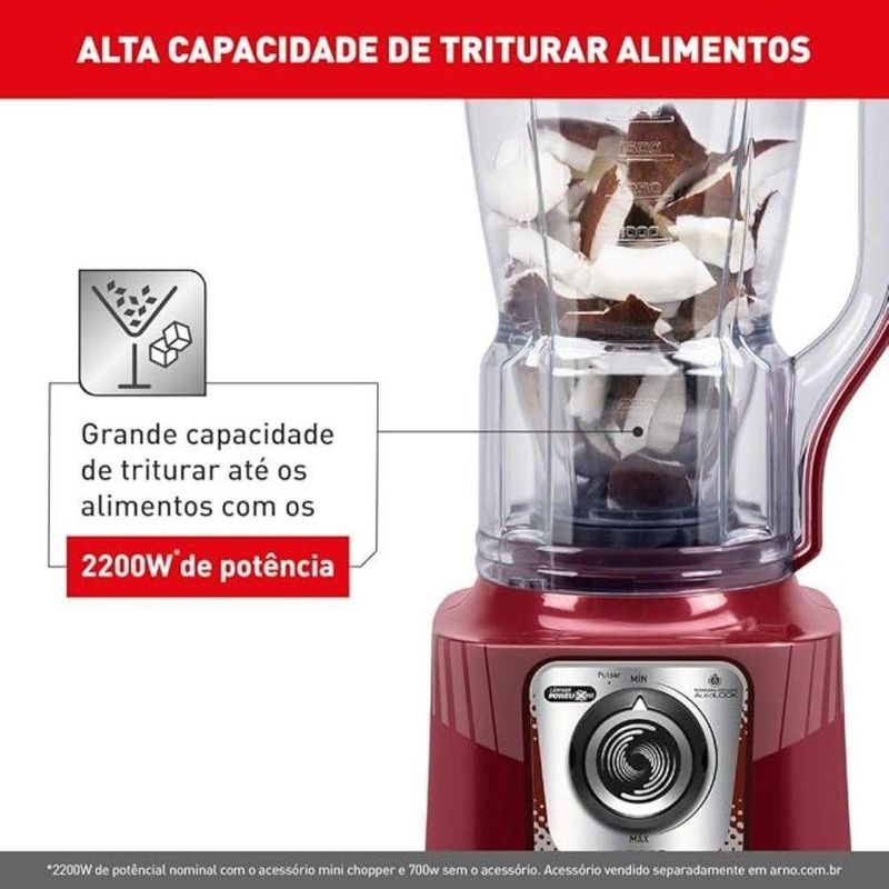 Liquidificador Arno Power Max XXL LN86 2200W Copo Plástico Vermelho Carmim 220V