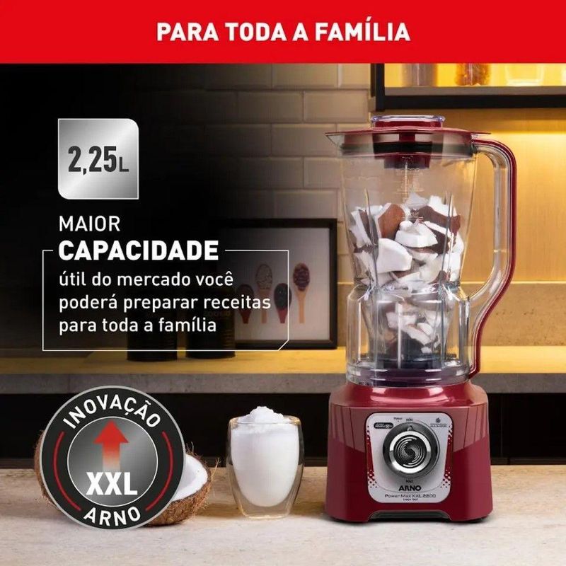 Liquidificador Arno Power Max XXL LN86 2200W Copo Plástico Vermelho Carmim 220V