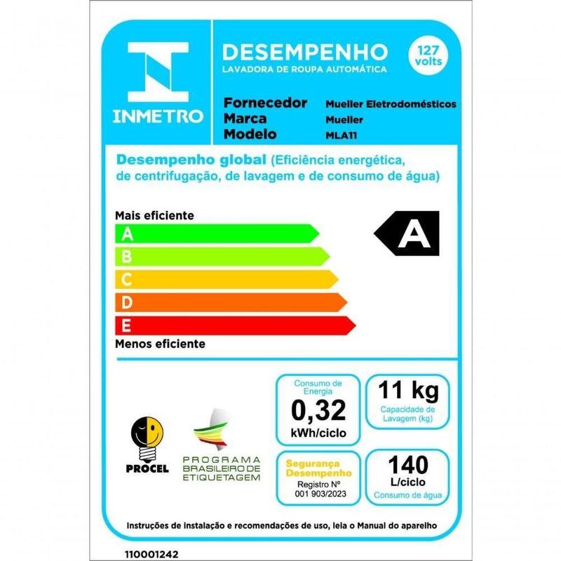 Lavadora de Roupas Mueller MLA11 11kg Automática com Dupla Centrifugação Branco 110V