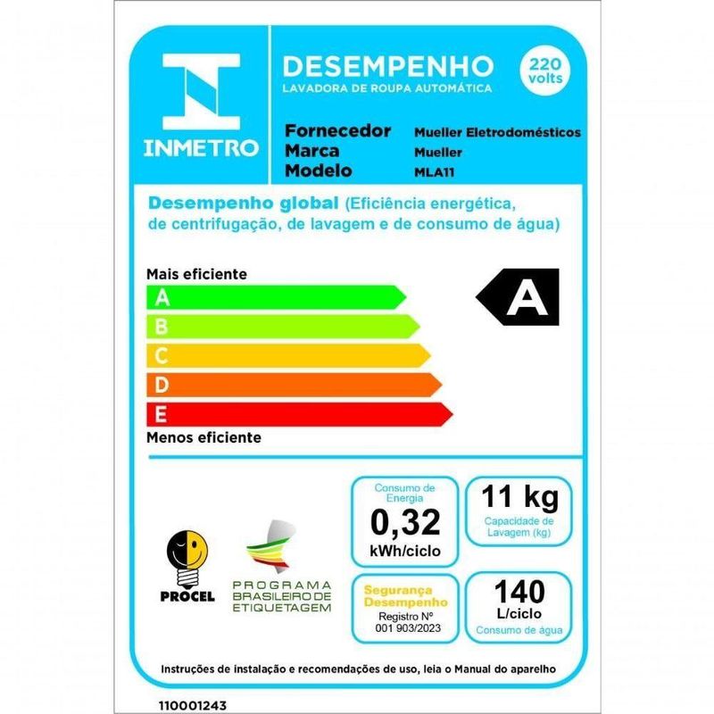 Lavadora de Roupas Mueller MLA11 11kg Automática com Dupla Centrifugação Branco 110V