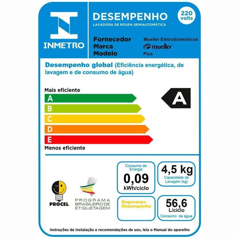 Lavadora de Roupas Mueller Plus 4,5kg Semiautomática Preta Abertura Superior 110V