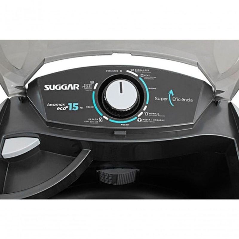 Lavadora de Roupas Suggar Lavamax Eco 15kg Semiautomática Preta com 3 Programas e Filtro Cata Fiapos