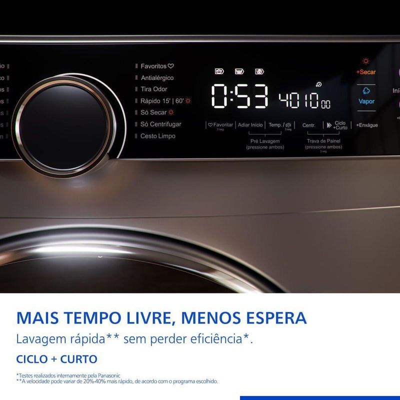 Lava e Seca Intuitive+ Panasonic 13kg/8kg Max Wash Função Vapor+ NA-S26MK1LBR 220V