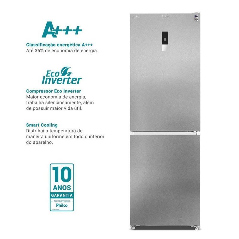 Geladeira Duplex Philco 458L Frost Free Eco Inverter PRF45A Inox 220V