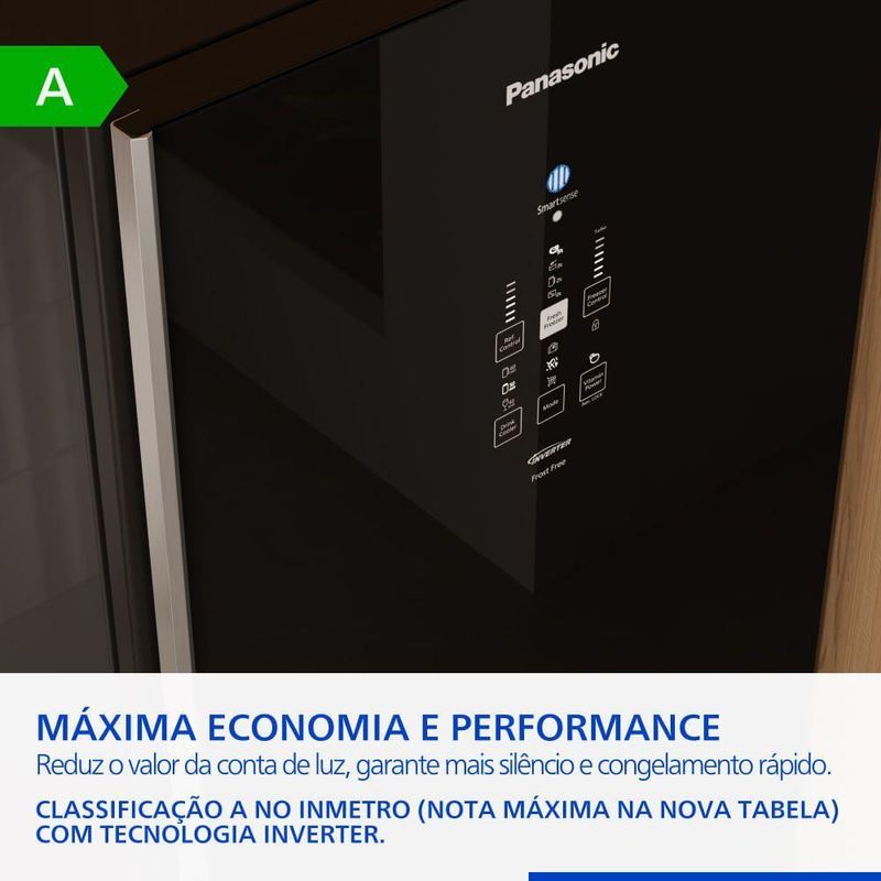 Geladeira Intuitive+ Panasonic BB71 Frost Free Inverter 511L Black Glass - NR-BB71GV7B NR-BB71GV7BB 220V