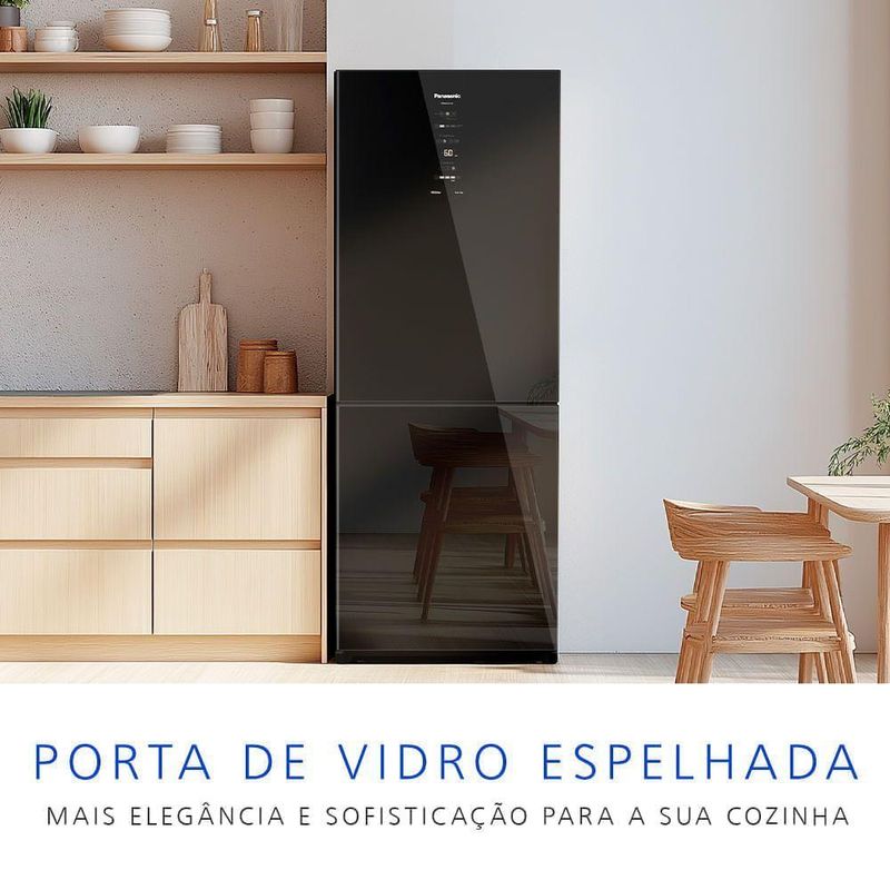Geladeira Intuitive+ Panasonic Frost Free Inverter 467L Black Glass NR BB65GV7B NR BB65GV7BB 220V