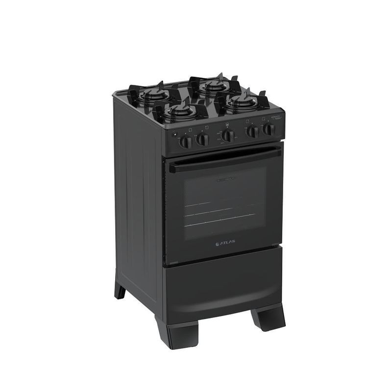 Fogão de Piso 4 Bocas a Gás Atlas Mônaco Lustro Mesa Esmaltada Automático Preto Bivolt