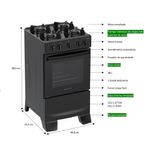 Fogão de Piso 4 Bocas a Gás Atlas Mônaco Lustro Mesa Esmaltada Automático Preto Bivolt