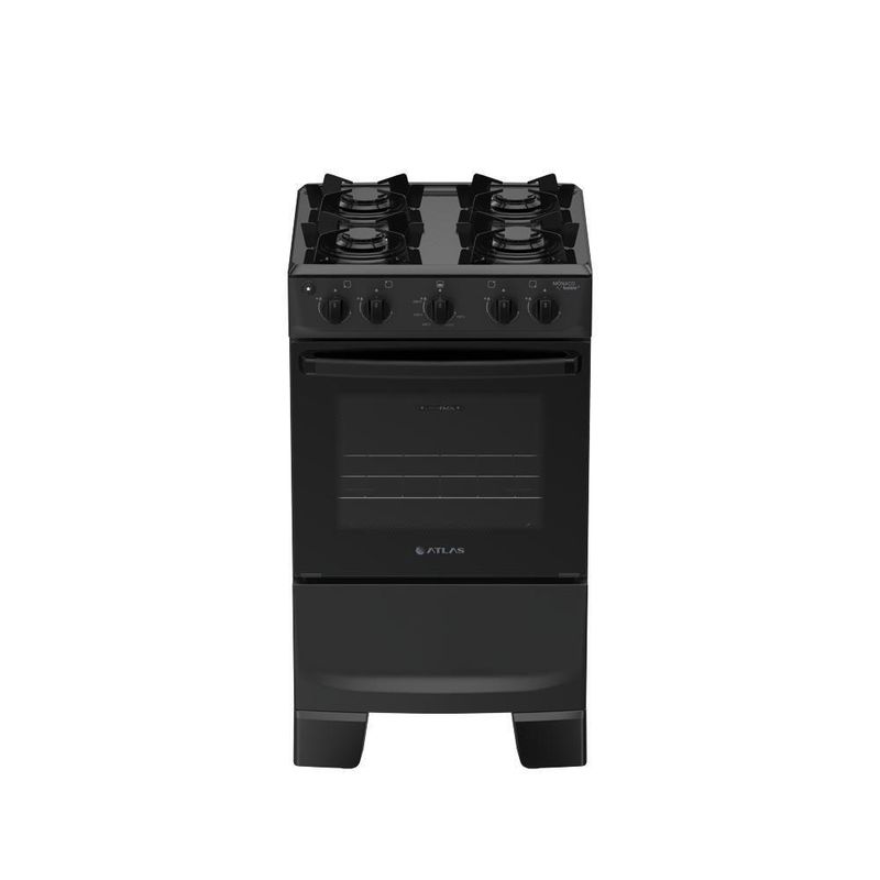Fogão de Piso 4 Bocas a Gás Atlas Mônaco Lustro Mesa Esmaltada Automático Preto Bivolt