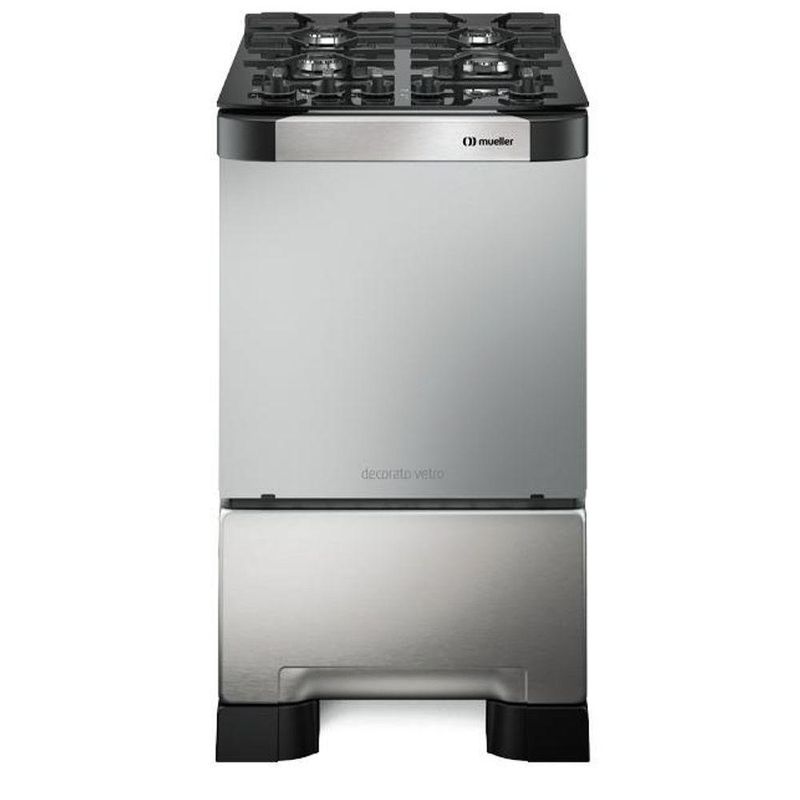 Fogão de Piso 4 Bocas a Gás Mueller Decorato 4B Vetro Inox Mesa de Vidro Temperado Inox Bivolt