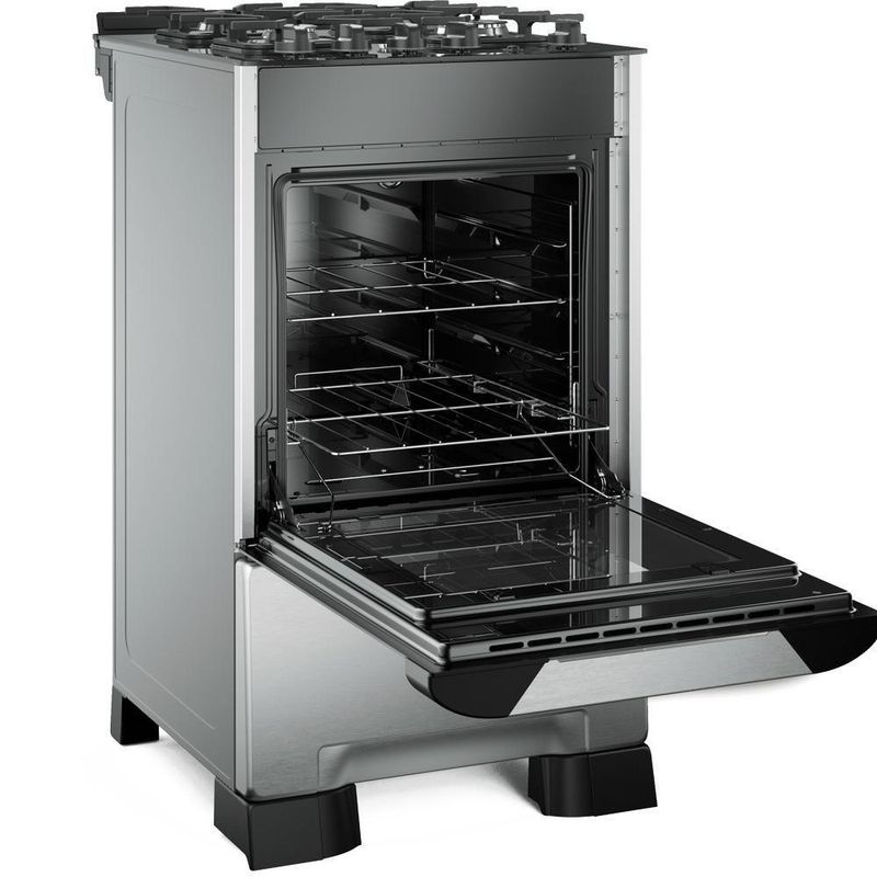 Fogão de Piso 4 Bocas a Gás Mueller Decorato 4B Vetro Inox Mesa de Vidro Temperado Inox Bivolt