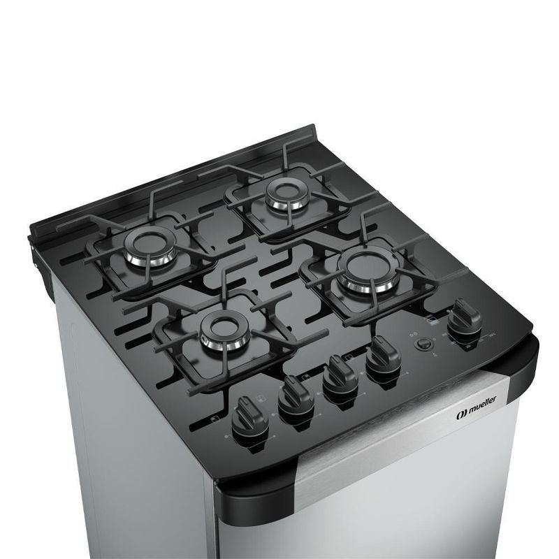 Fogão de Piso 4 Bocas a Gás Mueller Decorato 4B Vetro Inox Mesa de Vidro Temperado Inox Bivolt