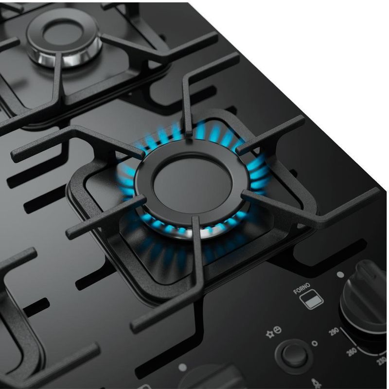 Fogão de Piso 4 Bocas a Gás Mueller Decorato 4B Vetro Inox Mesa de Vidro Temperado Inox Bivolt