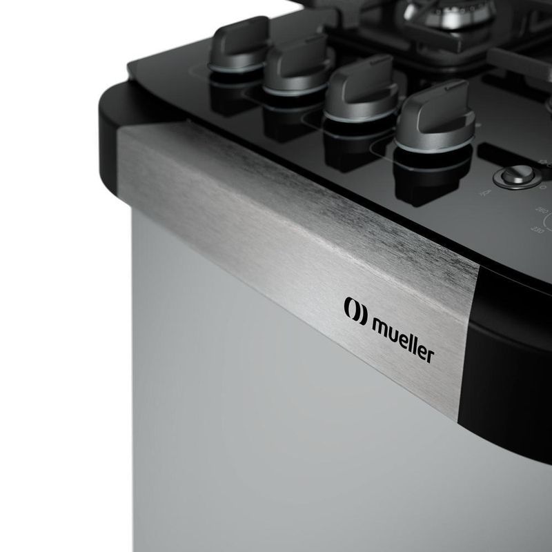 Fogão de Piso 4 Bocas a Gás Mueller Decorato 4B Vetro Inox Mesa de Vidro Temperado Inox Bivolt