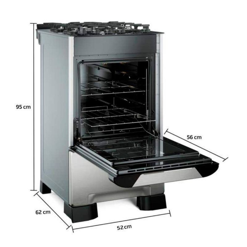 Fogão de Piso 4 Bocas a Gás Mueller Decorato 4B Vetro Inox Mesa de Vidro Temperado Inox Bivolt