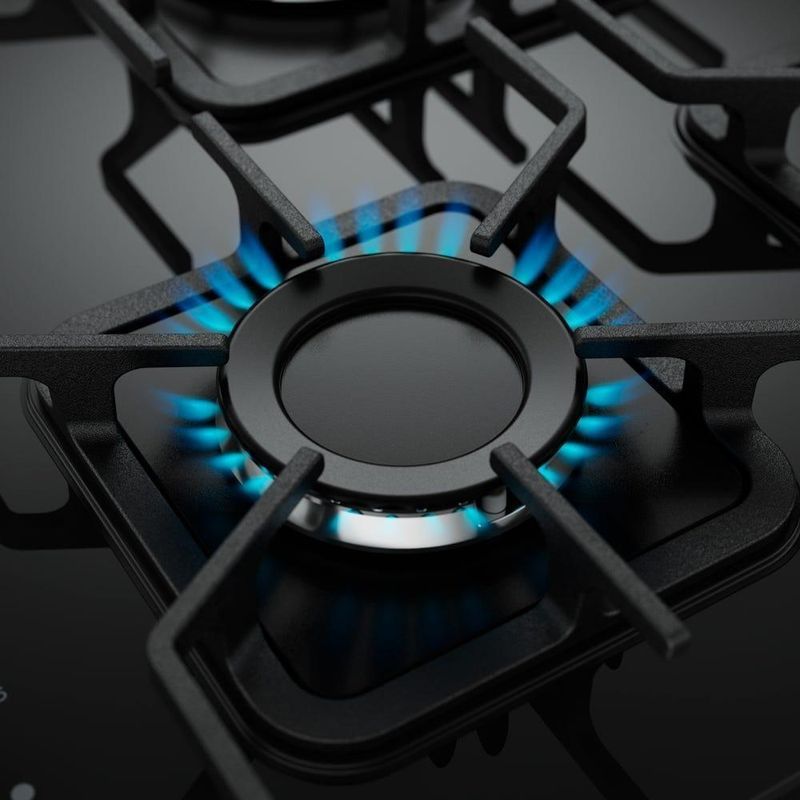 Fogão de Piso 5 Bocas a Gás Mueller Decorato Vetro Mesa de Vidro Temperado Preto Bivolt