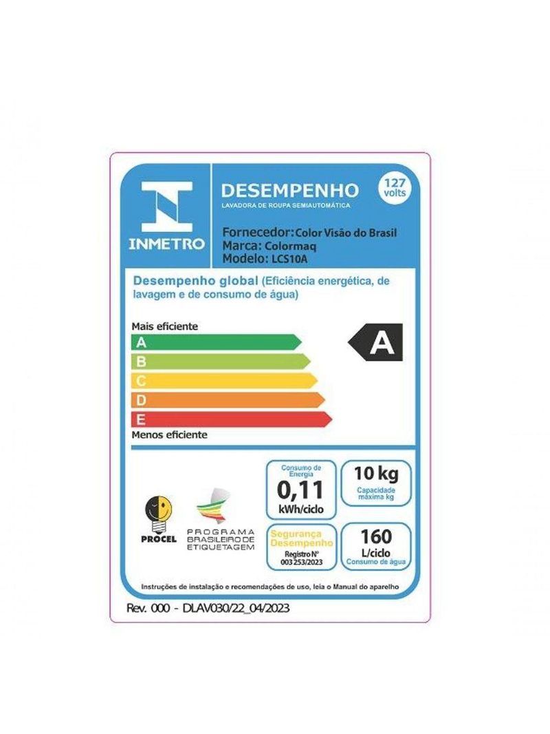 Tanquinho Semiautomática 10kg Colormaq Branco 220V